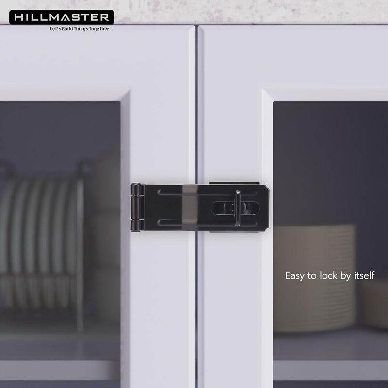 HILLMASTER Swivel Staple Safety Hasps, 4-1/2" Gate Door Hasp Latch with Twist Knob Safety Padlock Clasp Lock for Fence, Gate, Cabinet, Barn Door, Shed, Black - Image 5